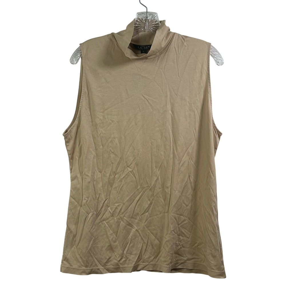 Lauren Ralph Lauren Tan Sleeveless Pima Cotton Turtleneck Top XL NWT